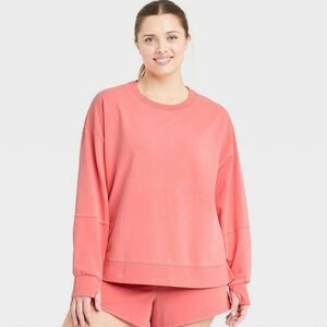 All in Motion Women's Plus Size French Terry Crewneck Sweatshirt - Rose Pink